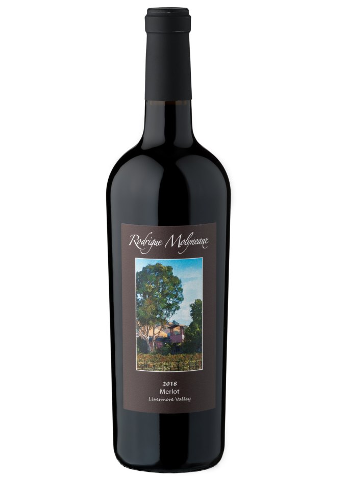 A bottle of Rodrigue Molyneaux 2018 Merlot